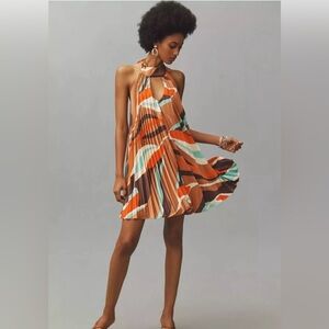 Anthropologie “hutch” striped, pleated halter dress NWT